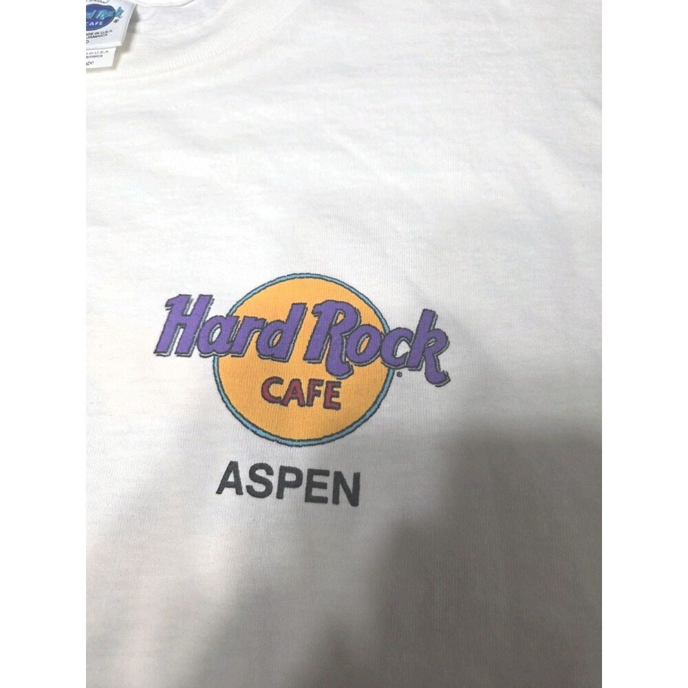Vintage Hard Rock Cafe Aspen Ski T Shirt XL White Made in USA Sewn in Jamaica - Picture 2 of 7